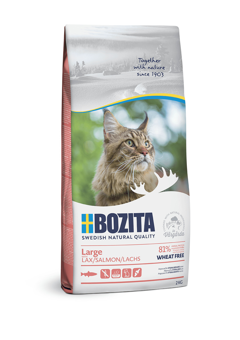 Корм Bozita для взрослых и растущих кошек крупных пород, с лососем, без пшеницы (400 г) 