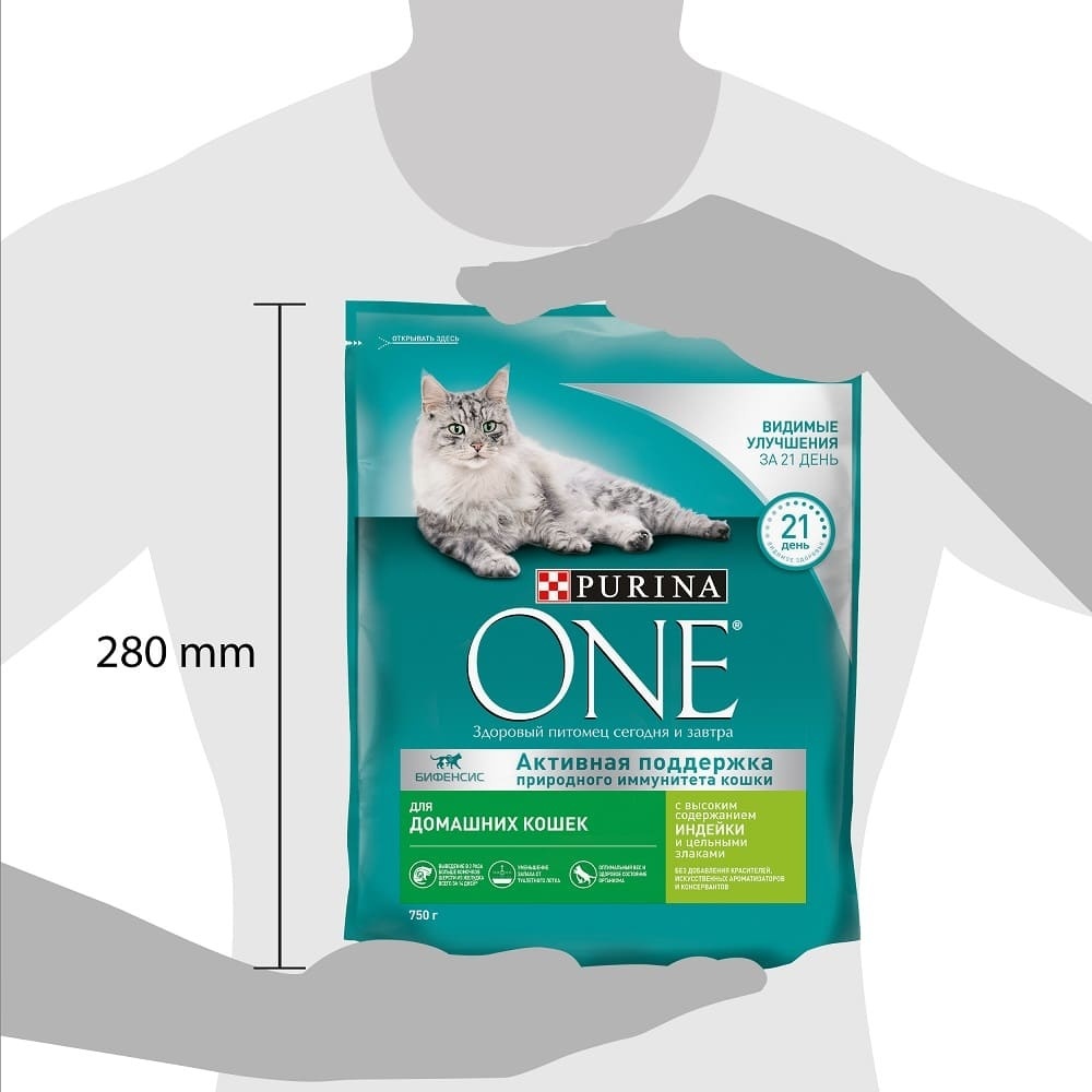 Корм PURINA ONE сухой корм для взрослых кошек, живущих в домашних условиях, с высоким содержанием индейки и цельными злаками (1,5 кг)