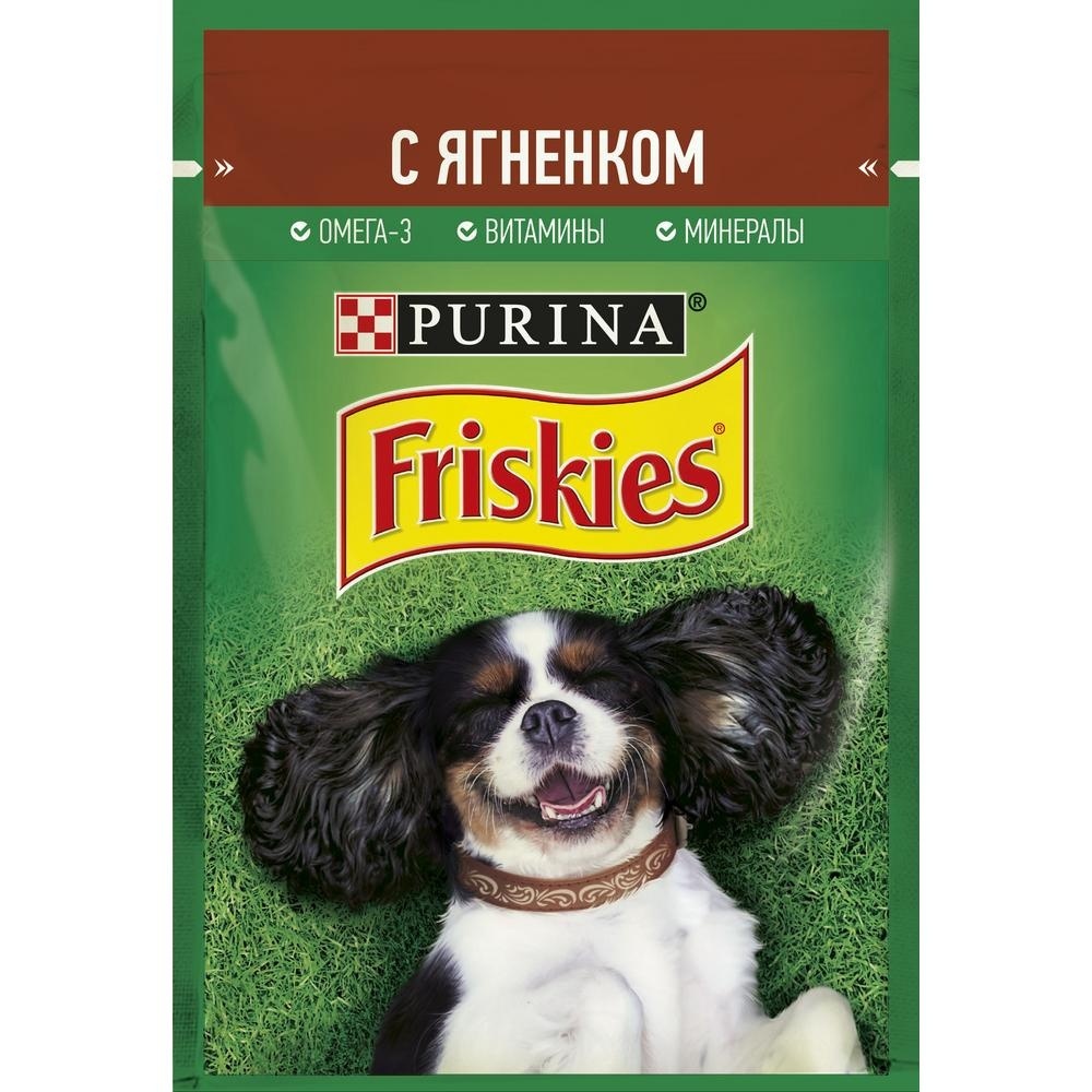 Friskies влажный корм для взрослых собак, кусочки с ягненком в подливе (85 г)