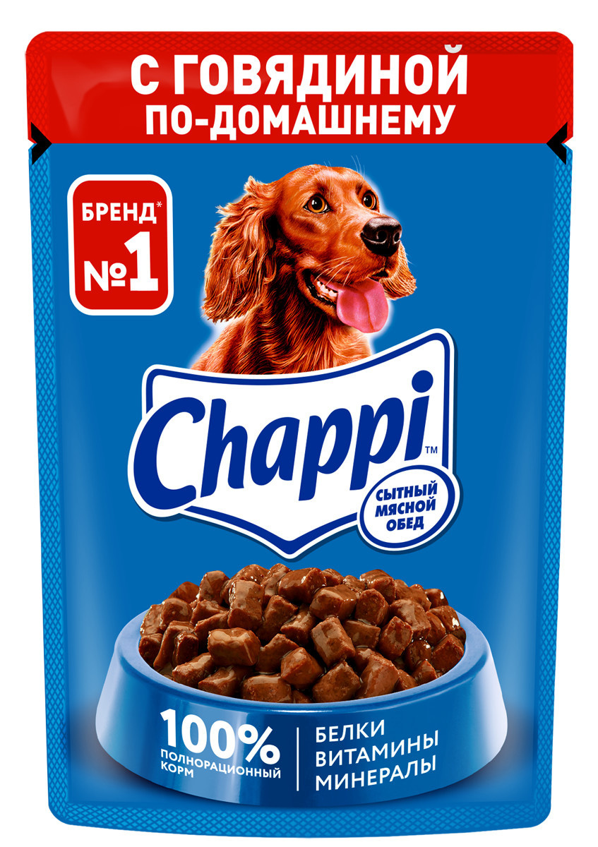 Chappi влажный корм для собак «Сытный мясной обед. С говядиной по-домашнему» (85 г)