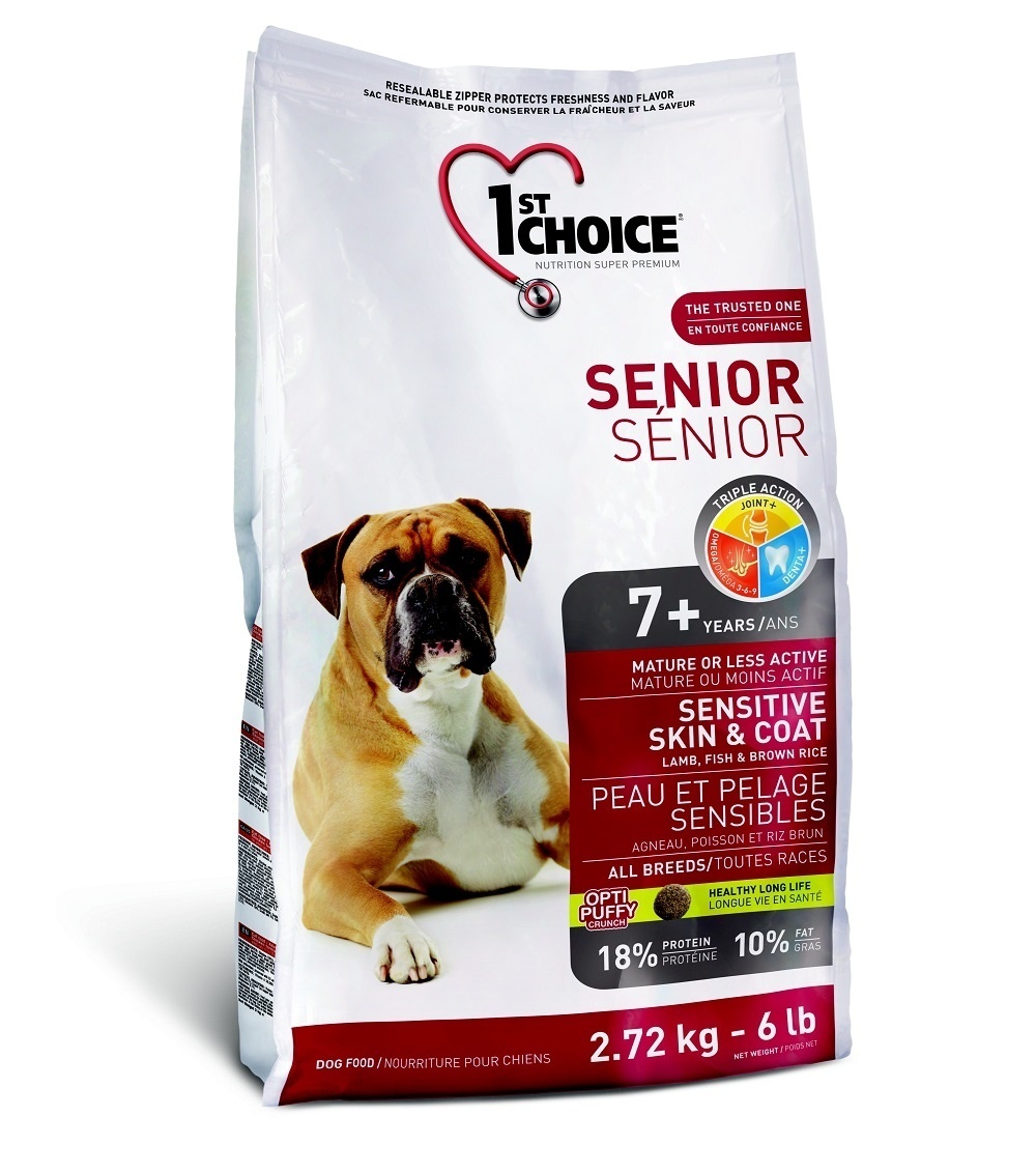 Корм 1st Choice сухой корм для пожилых собак с чувствительной кожей и для шерсти с ягненком (2,72 кг)