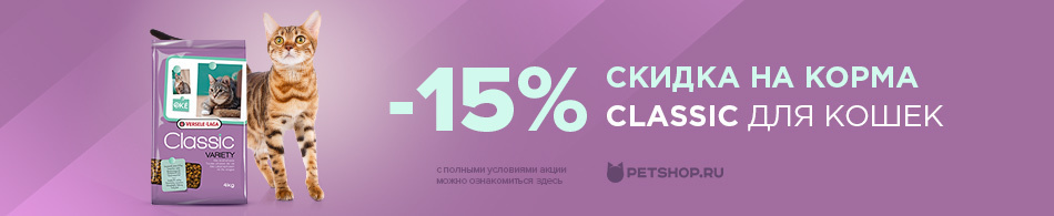 Скидка 15% на корм для кошек Classic