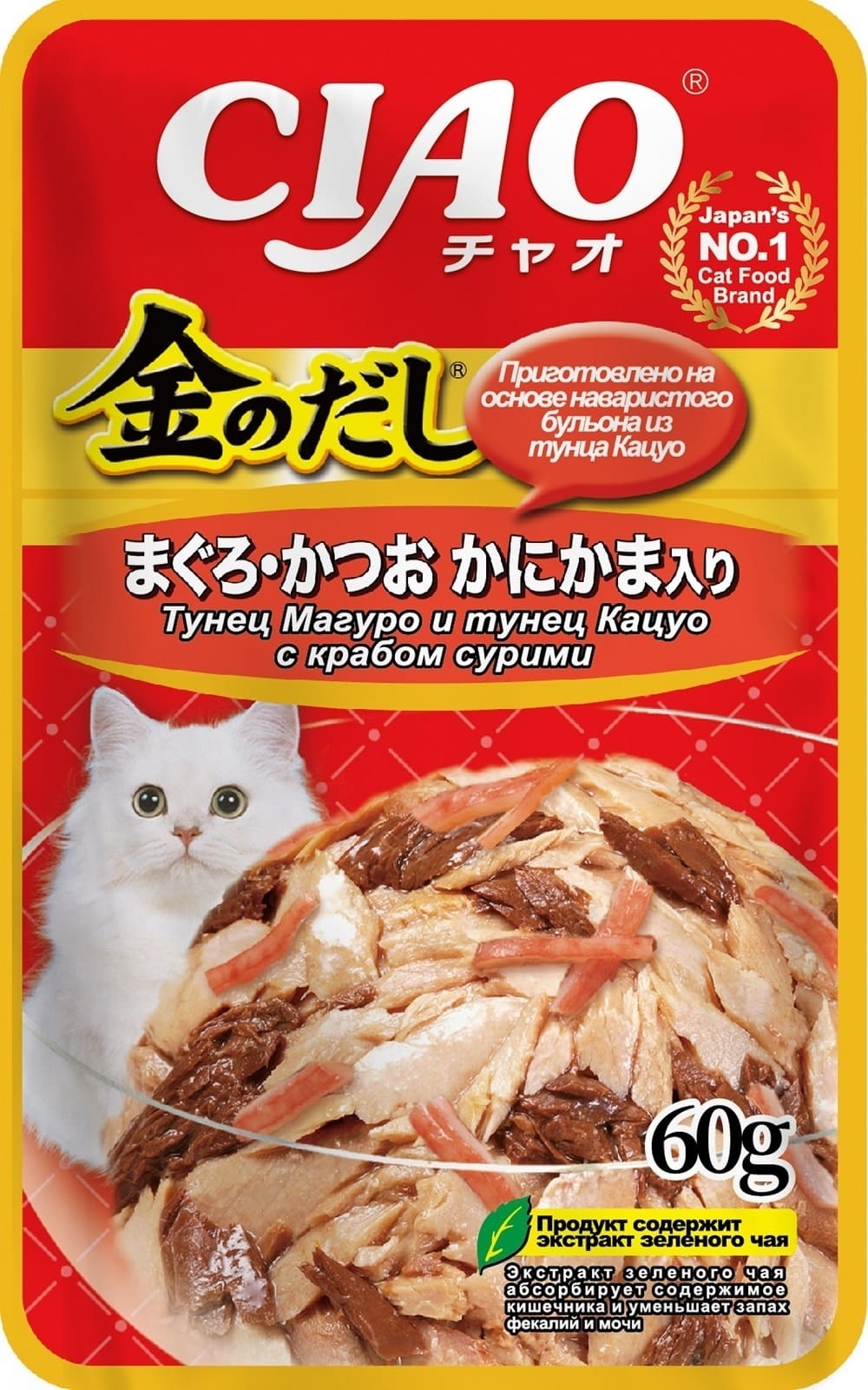 Inaba Inaba киннодаси паучи Микс тунцов+сурими в желе для кошек (60 г) 60097