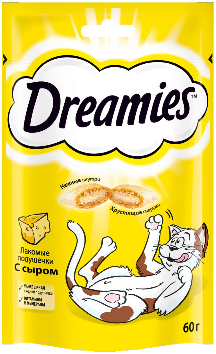 Dreamies Dreamies лакомство для кошек подушечки с сыром (60 г) сушки тараллини с сыром 60 г мачос