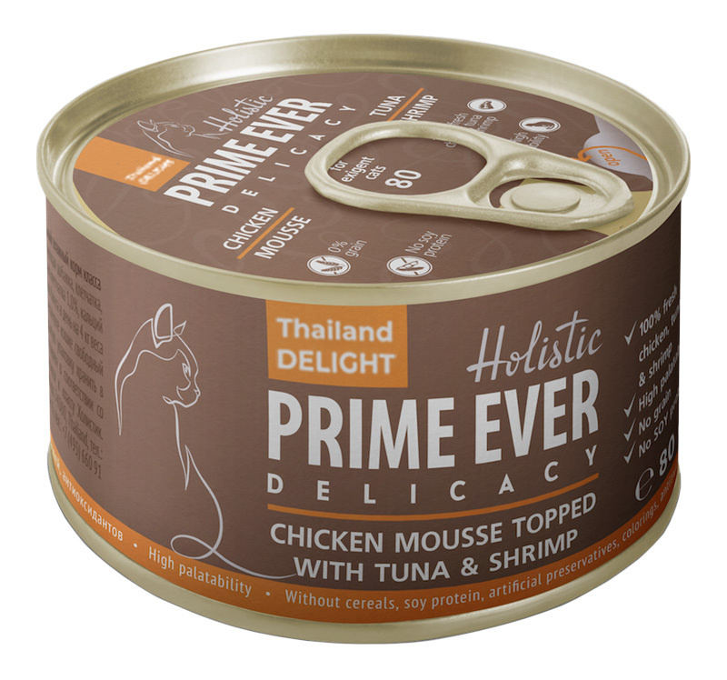 Prime Ever Prime Ever консервы для для кошек Мусс цыпленок с тунцом и креветками (80 г)