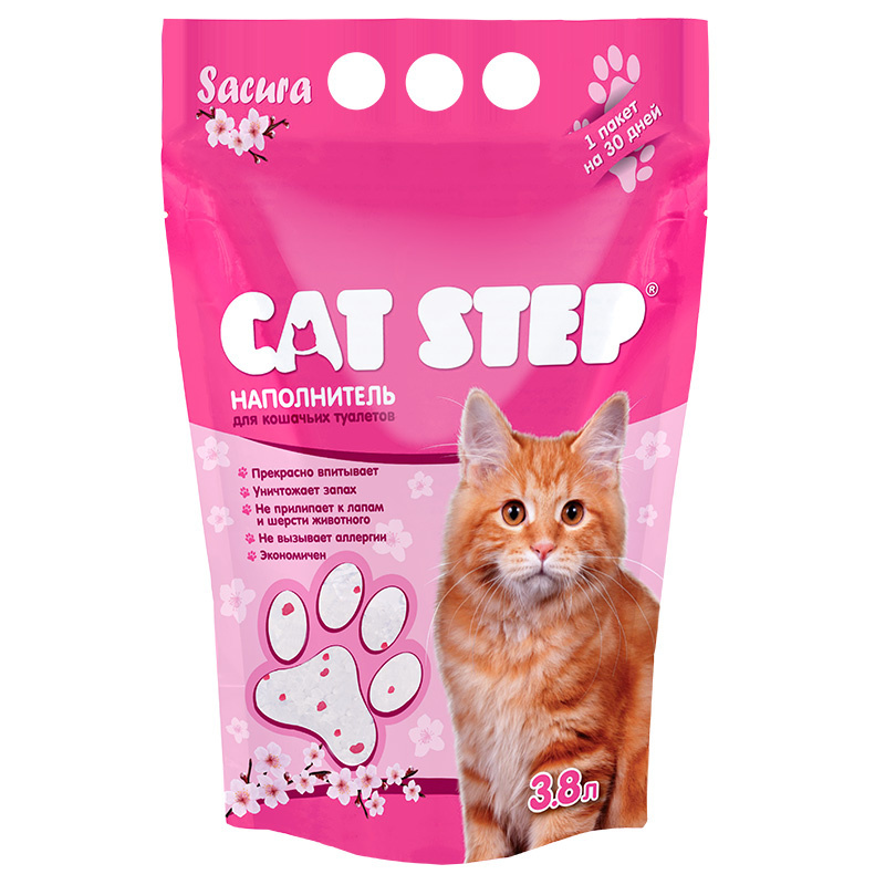 Cat Step Cat Step впитывающий силикагелевый наполнитель (3,53 кг) наполнитель для кошачьего туалета 1 crystal green tea 30 л