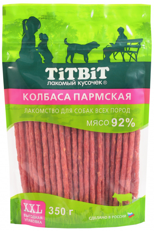 TiTBiT TiTBiT колбаса Пармская для собак всех пород, выгодная упаковка XXL (350 г) titbit titbit палочки колбасные для собак всех пород выгодная упаковка xxl 550 г