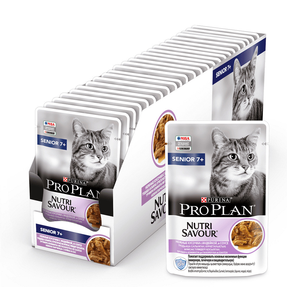Purina Pro Plan (паучи) влажный корм Nutri Savour для взрослых кошек старше 7 лет, нежные кусочки с индейкой, в соусе (85 г)