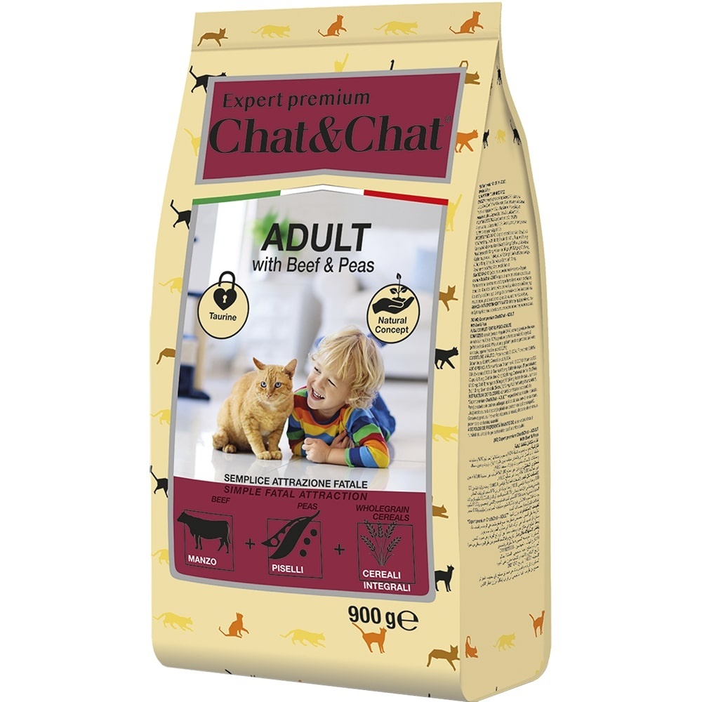 Chat&Chat сухой корм для взрослых кошек с говядиной и горохом (900 г)