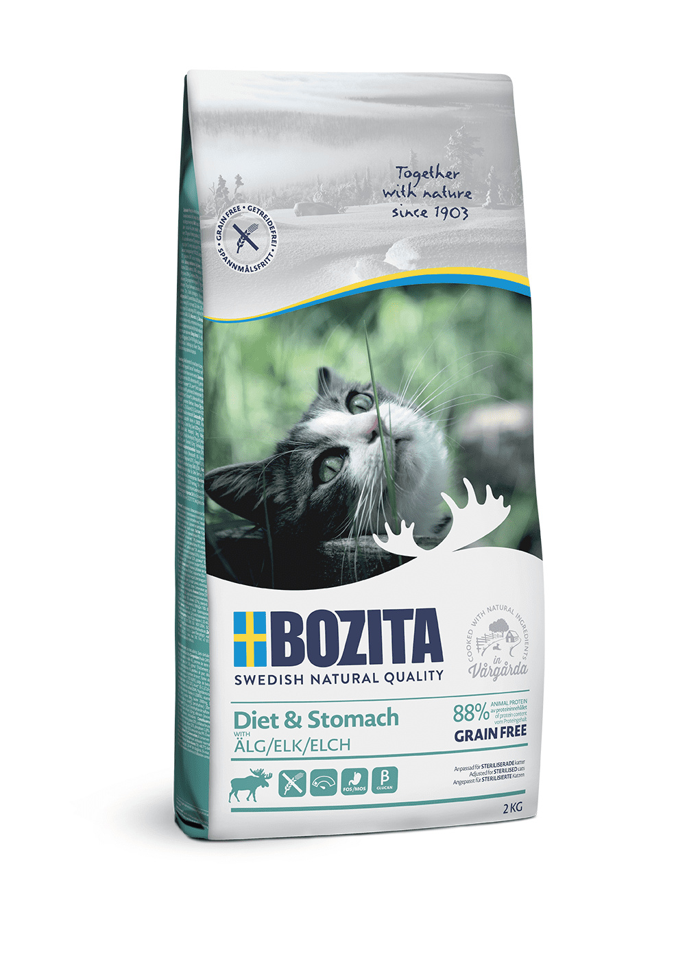 Корм Bozita для кошек с чувствительным пищеварением, избыточным весом и для кошек старше 7 лет, беззерновой с мясом лося (400 г) 