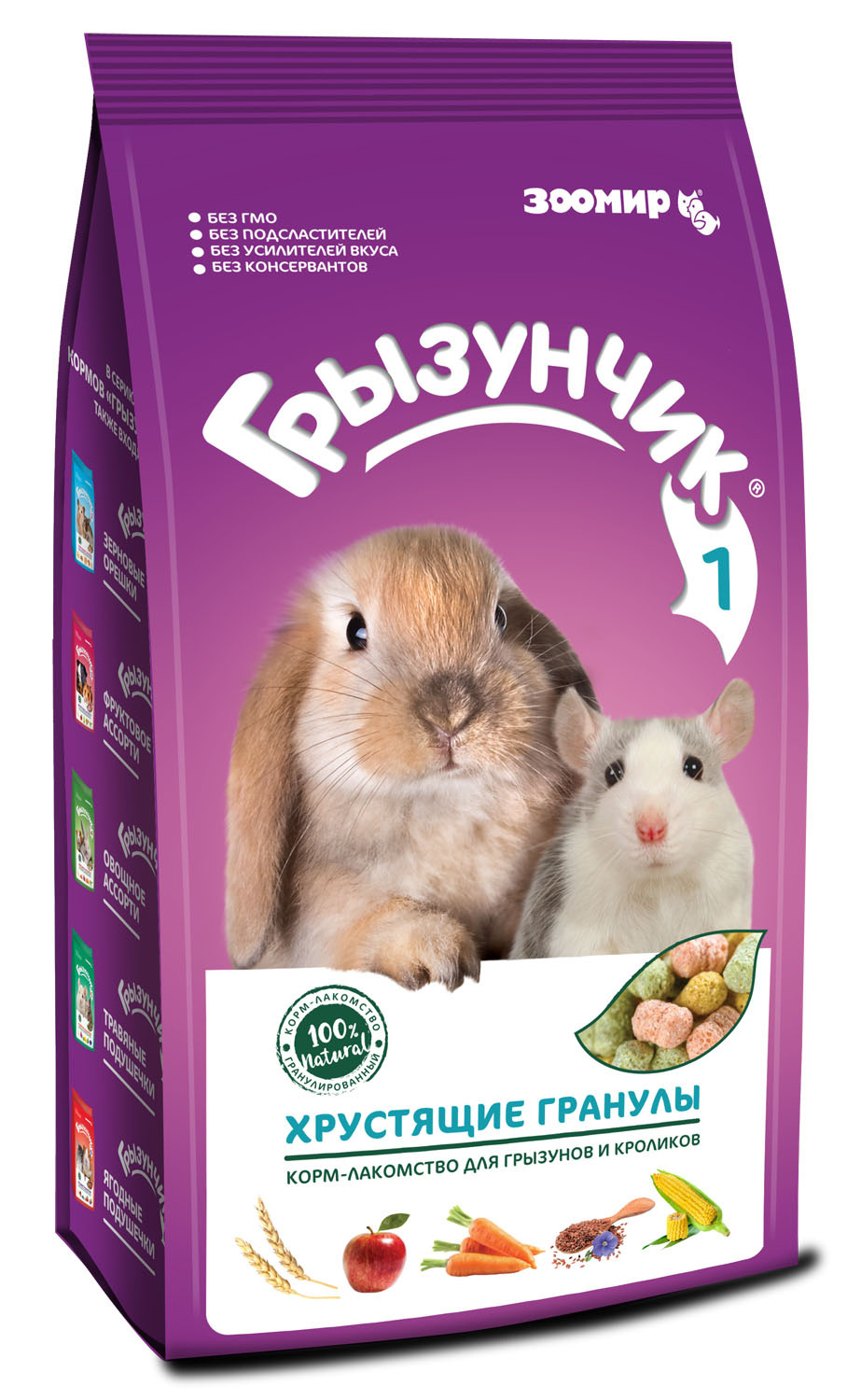 ЗООМИР ЗООМИР корм-лакомство для грызунов и кроликов Грызунчик 1 Хрустящие гранулы (1,5 кг)