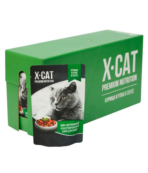 X-CAT влажный корм с курицей и уткой в соусе для кошек (85 г) 