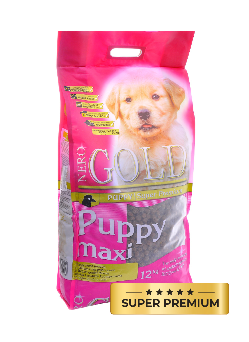 Корм NERO GOLD super premium puppy Maxi для щенков крупных пород, с курицей и цельным рисом (12 кг)