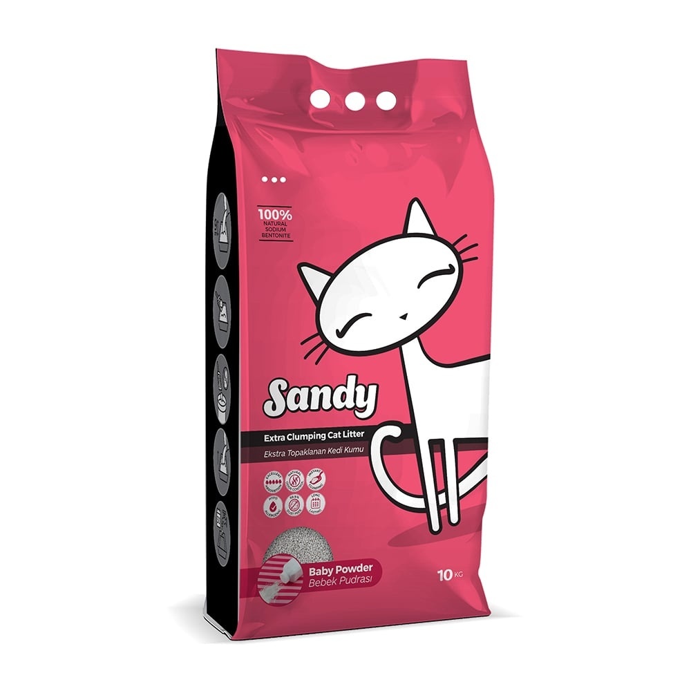 цена Sandy Sandy наполнитель для кошачьего туалета с ароматом детской присыпки (10 кг)