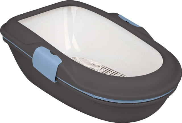крепёж к водоотводному лотку пластик Trixie Trixie туалет Berto с бортиком и сеткой, тёмно-серый/пастельный синий/гранит (1,91 кг)
