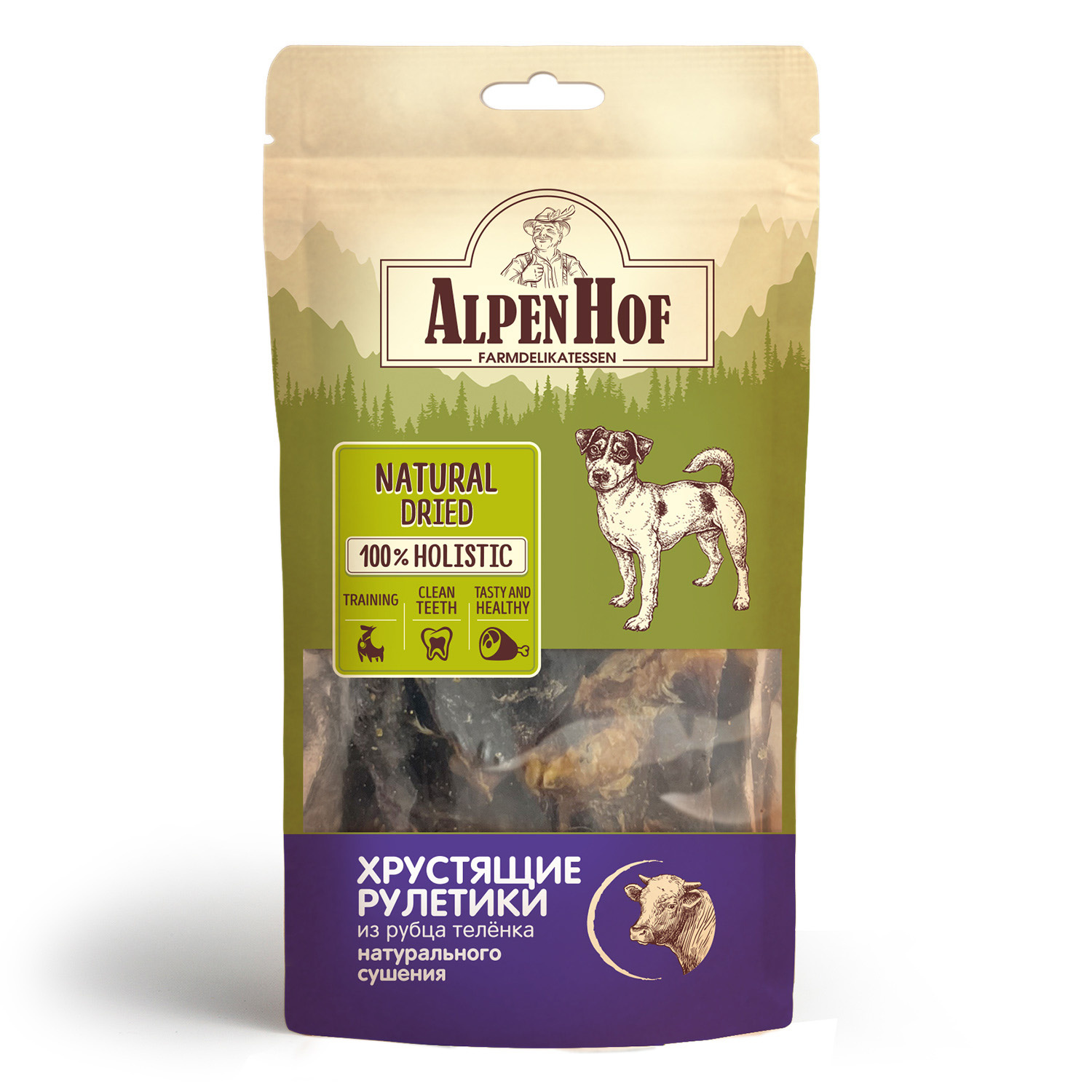 цена AlpenHof AlpenHof лакомство Хрустящие рулетики из рубца теленка для собак (30 г)