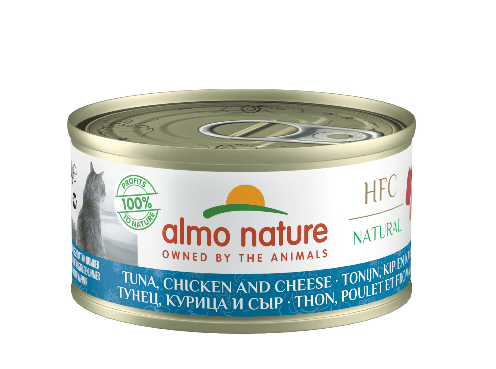 Almo Nature консервы для кошек с тунцом, курицей и сыром, 75% мяса (1,68 кг)
