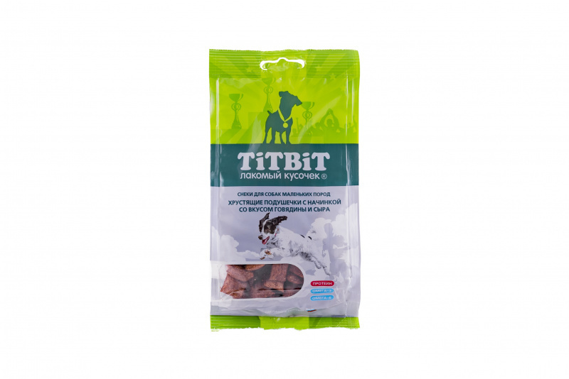 TiTBiT TiTBiT хрустящие подушечки с начинкой со вкусом говядины и сыра для собак маленьких пород (95 г)