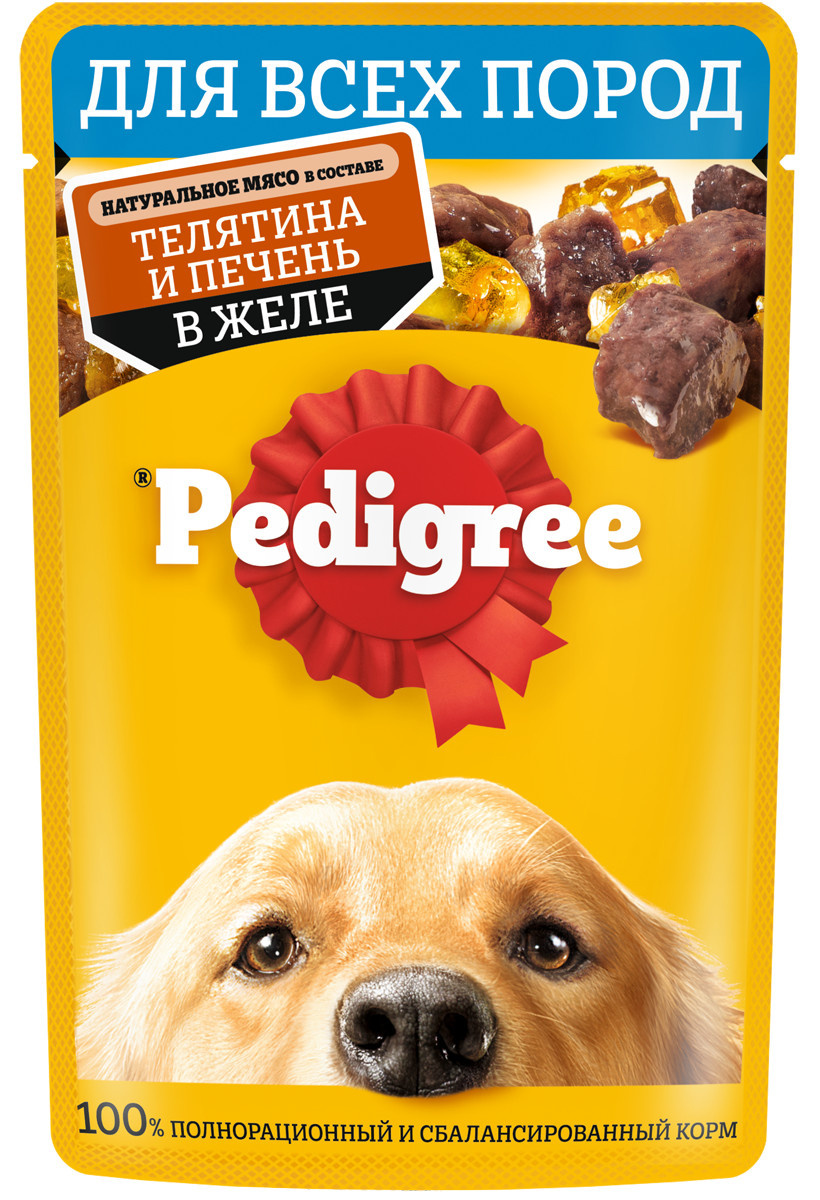 Pedigree Pedigree влажный корм для взрослых собак всех пород, с телятиной и печенью в желе (85 г) pedigree pedigree влажный корм для взрослых собак с кроликом и индейкой в паучах 85 г