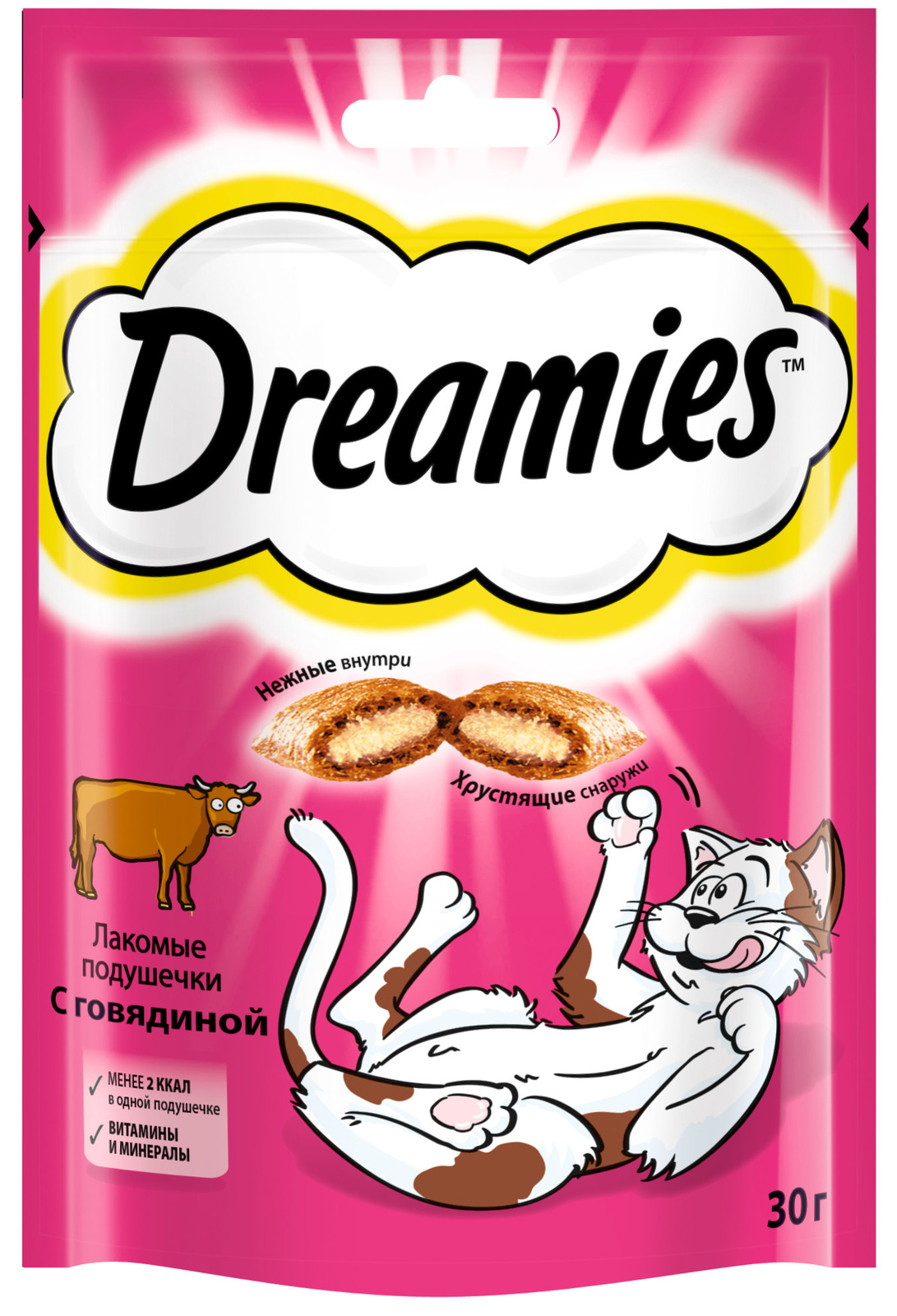 Dreamies Dreamies лакомство для кошек Dreamies подушечки с говядиной (140 г) лакомство для кошек dreamies с индейкой 140 г 5 шт