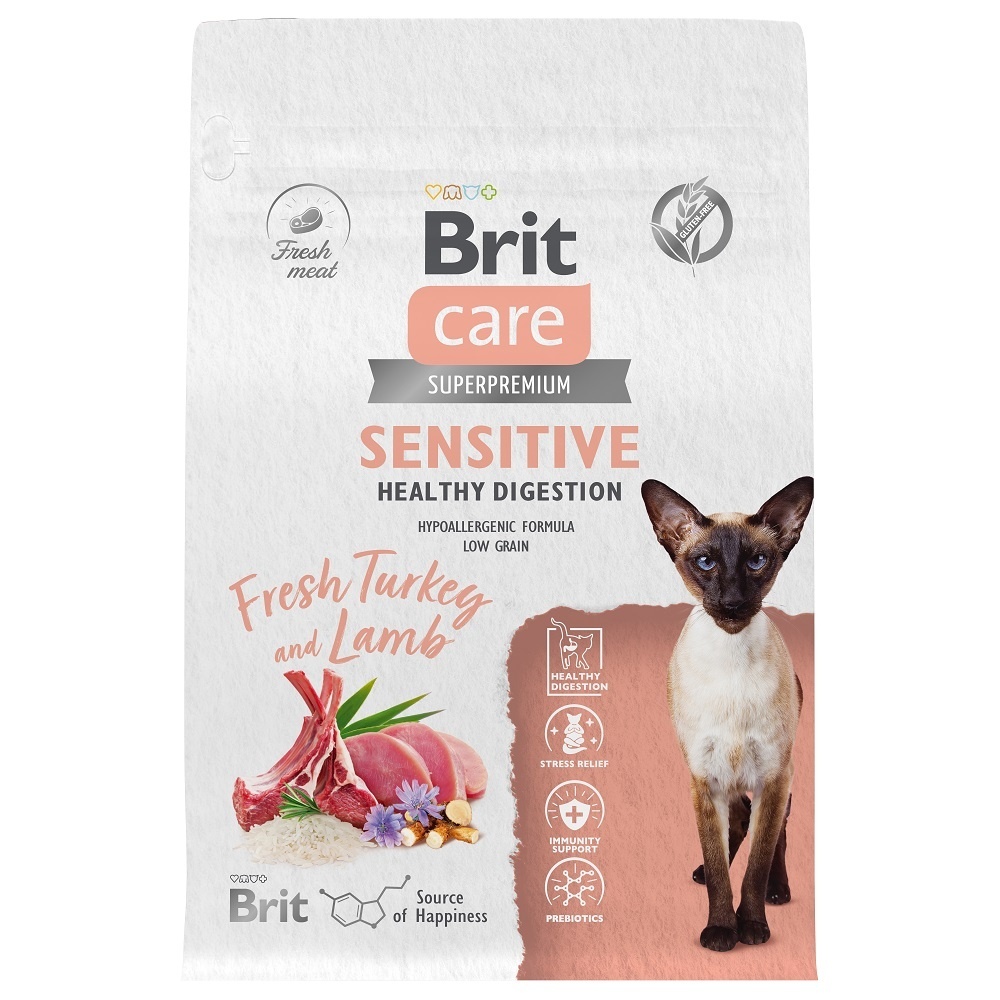 Brit Care Brit Care сухой корм с индейкой и ягненком для взрослых кошек с чувствительным пищеварением (400 г)