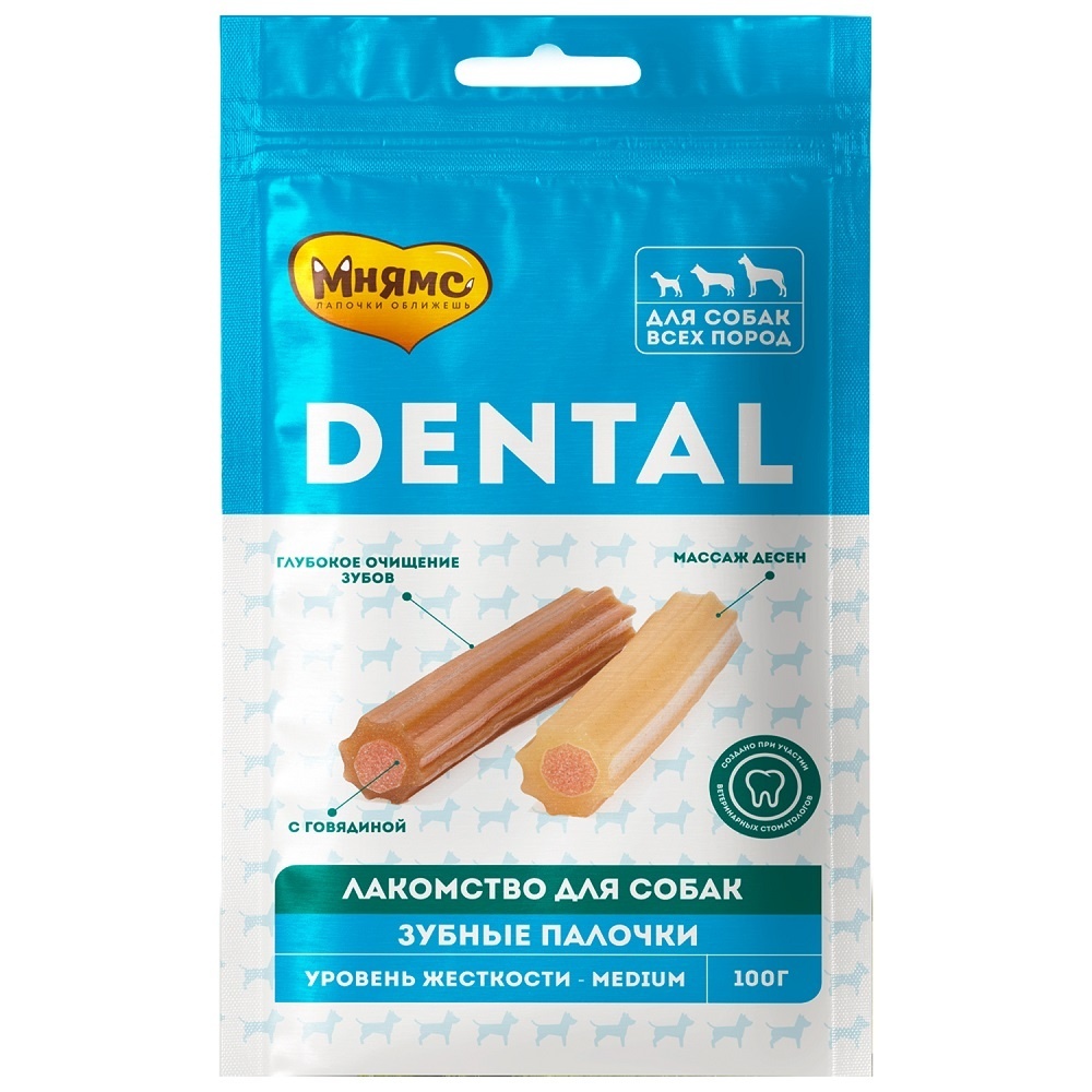 Мнямс Мнямс лакомство Зубные палочки для собак, с говядиной (100 г) мнямс dental лакомство для собак зубные палочки с хлорофиллом 100 г