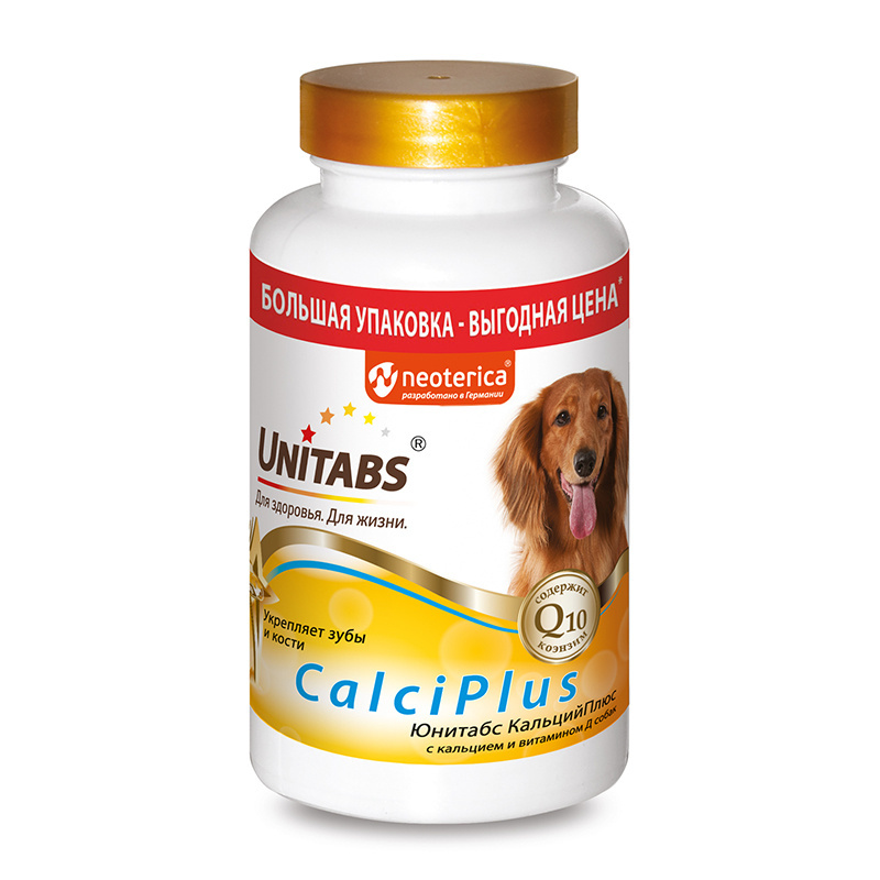 цена Unitabs Unitabs витамины CalciPlus с Q10 для собак (200 таб.)