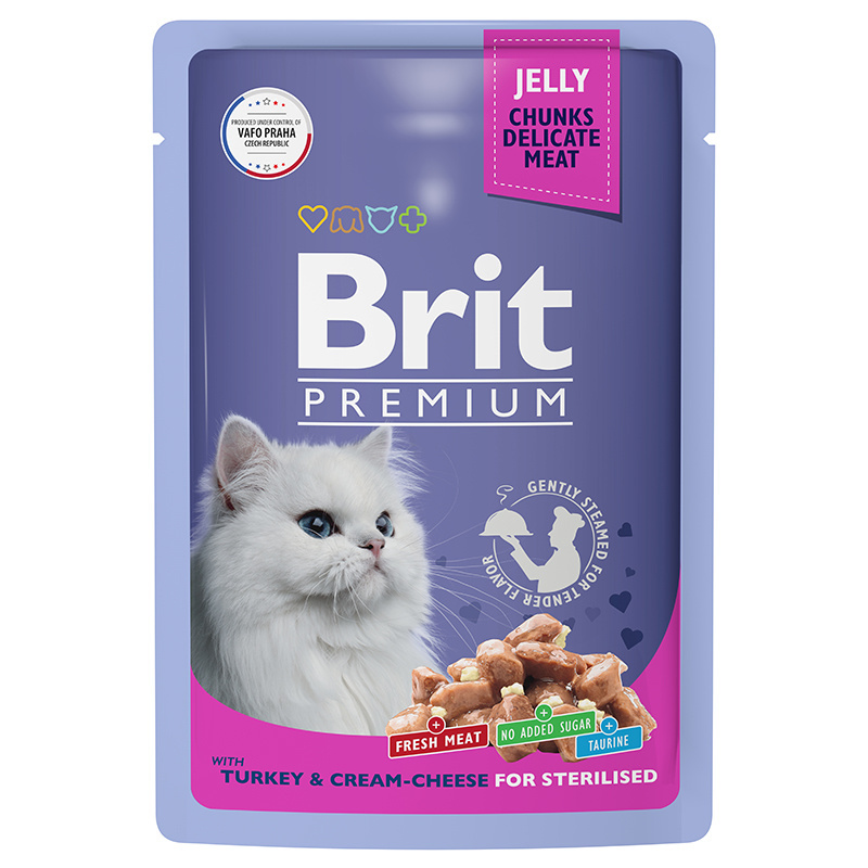 Brit Brit пауч для взрослых стерилизованных кошек с индейкой и сыром в желе (85 г) brit brit пауч для взрослых кошек с форелью в желе 85 г