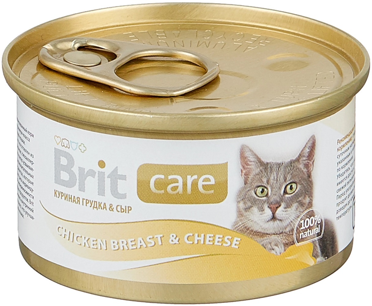 Brit Brit консервы для кошек, с куриной грудкой и сыром (80 г) корм для кошек brit care куриная грудка с сыром конс 80г