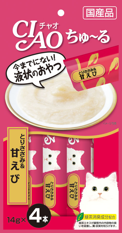 Inaba Inaba чао Чуру пюре для кошек куриное филе и креветка 4 шт (56 г)