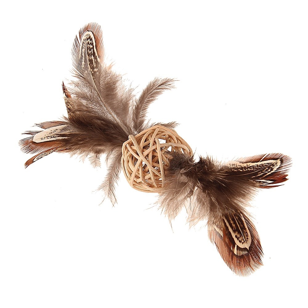 GiGwi плетеный мячик с колокольчиком и перьями, 13 см (31 г)