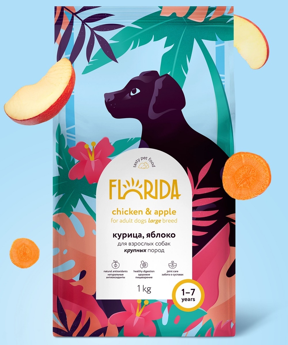 FLORIDA FLORIDA сухой корм для взрослых собак крупных пород с курицей и яблоком (14 кг) 50500