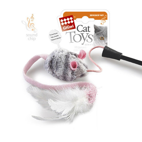 GiGwi GiGwi дразнилка на стеке с мышкой, пластик/перо (59 г) georplast georplast ufo игрушка для кошек с шариком из пластика