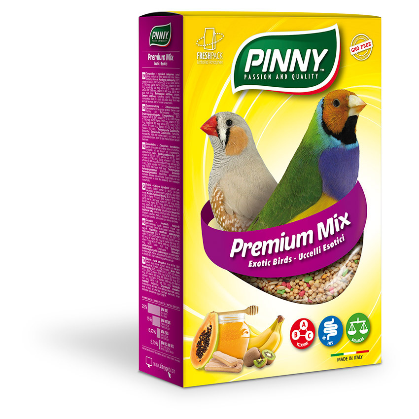 цена Pinny Pinny полнорационный корм для экзотических птиц с фруктами, бисквитом и витаминами (800 г)
