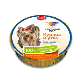 Паштет со вкусом курицы и утки для собак Счастливый пес Паштет со вкусом курицы и утки для собак Счастливый пес