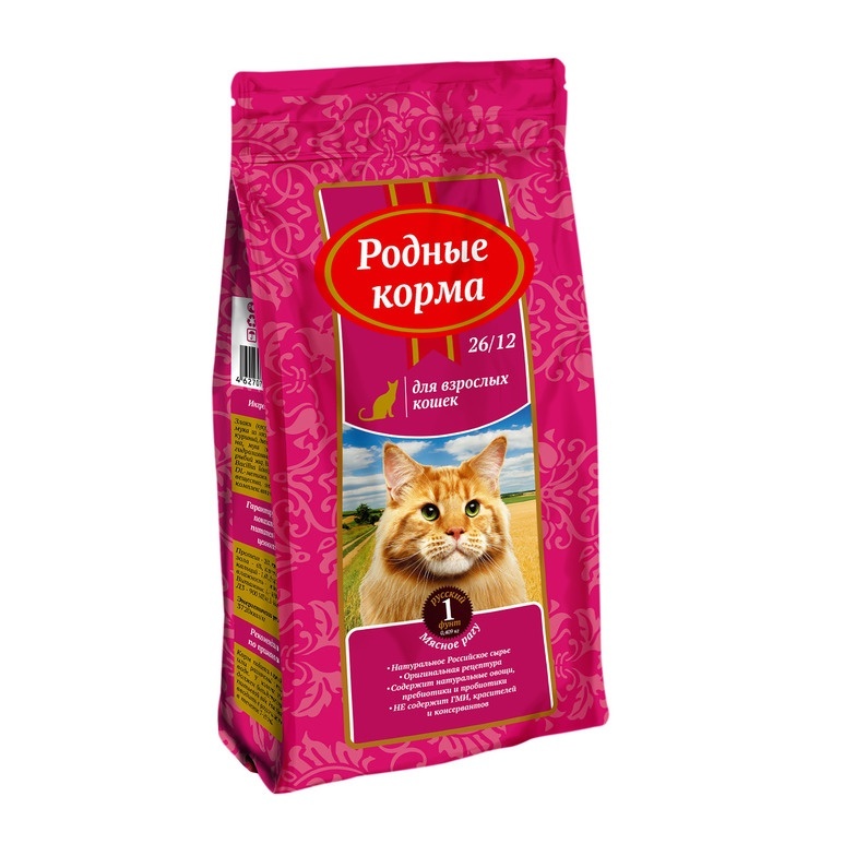 Родные корма Корм Родные корма сухой корм для взрослых кошек, с мясным рагу (10 кг)