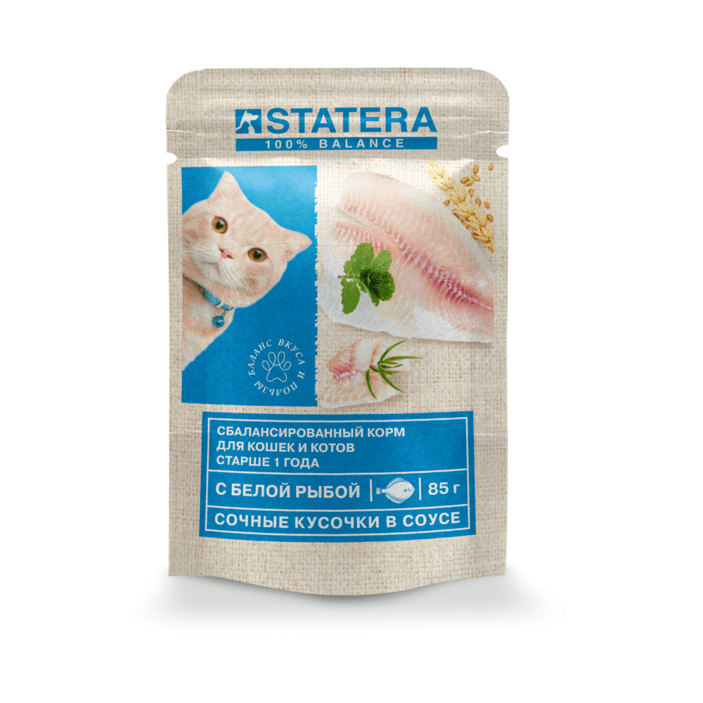 Statera Statera пауч для взрослых котов с рыбой в соусе (85 г) statera statera сухой корм для взрослых кошек с ягнёнком 800 г