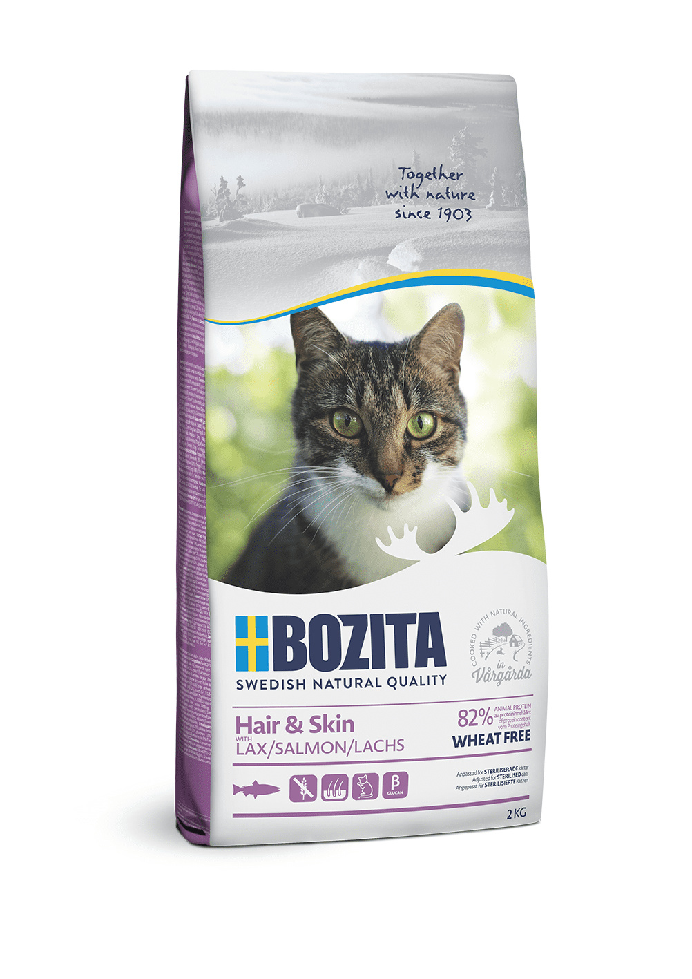 Корм Bozita для взрослых и растущих кошек для здоровой кожи и блестящей шерсти, с лососем (2 кг) 