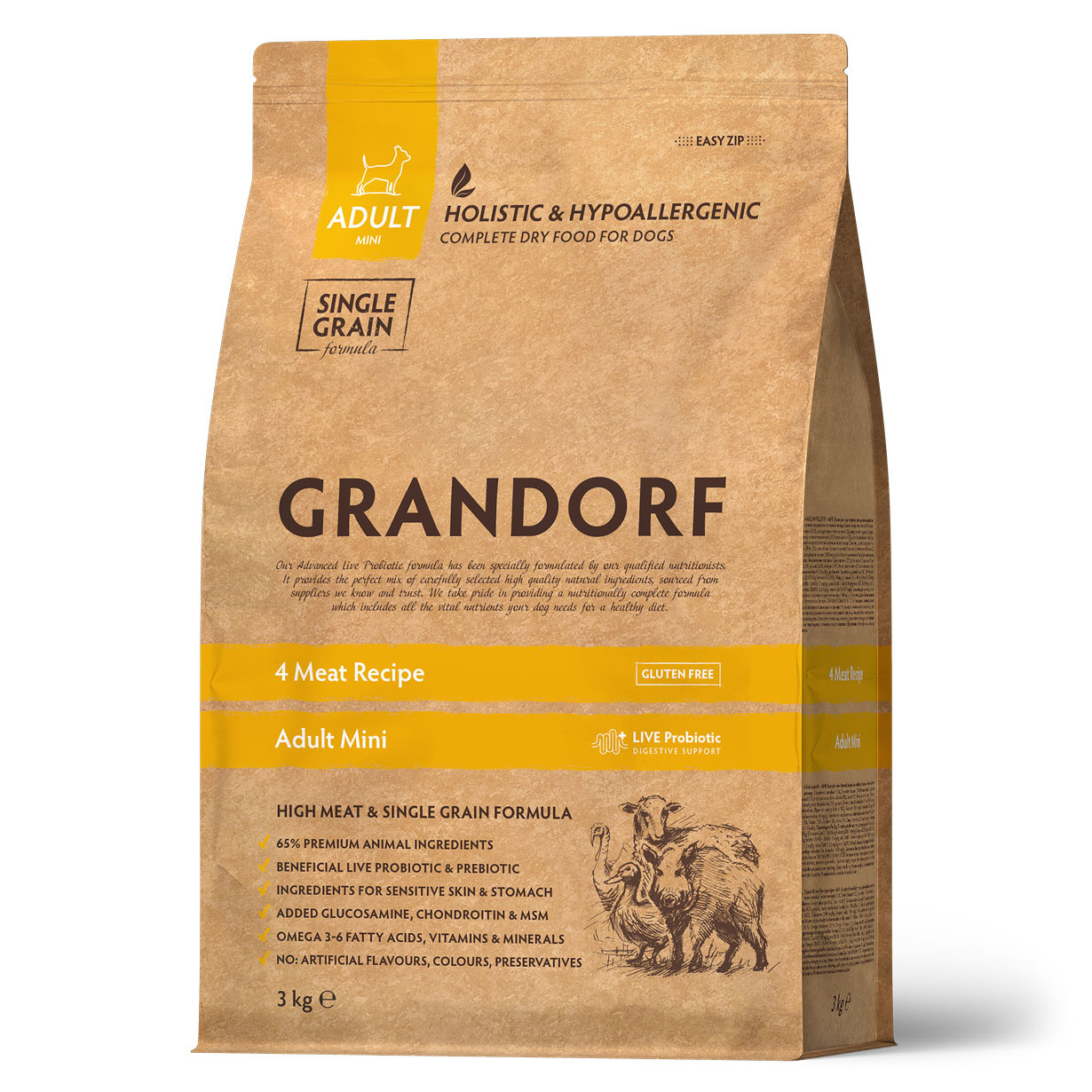 Grandorf Корм Grandorf четыре вида мяса для взрослых собак мелких пород (1 кг) grandorf корм grandorf индейка для взрослых собак мелких пород 1 кг