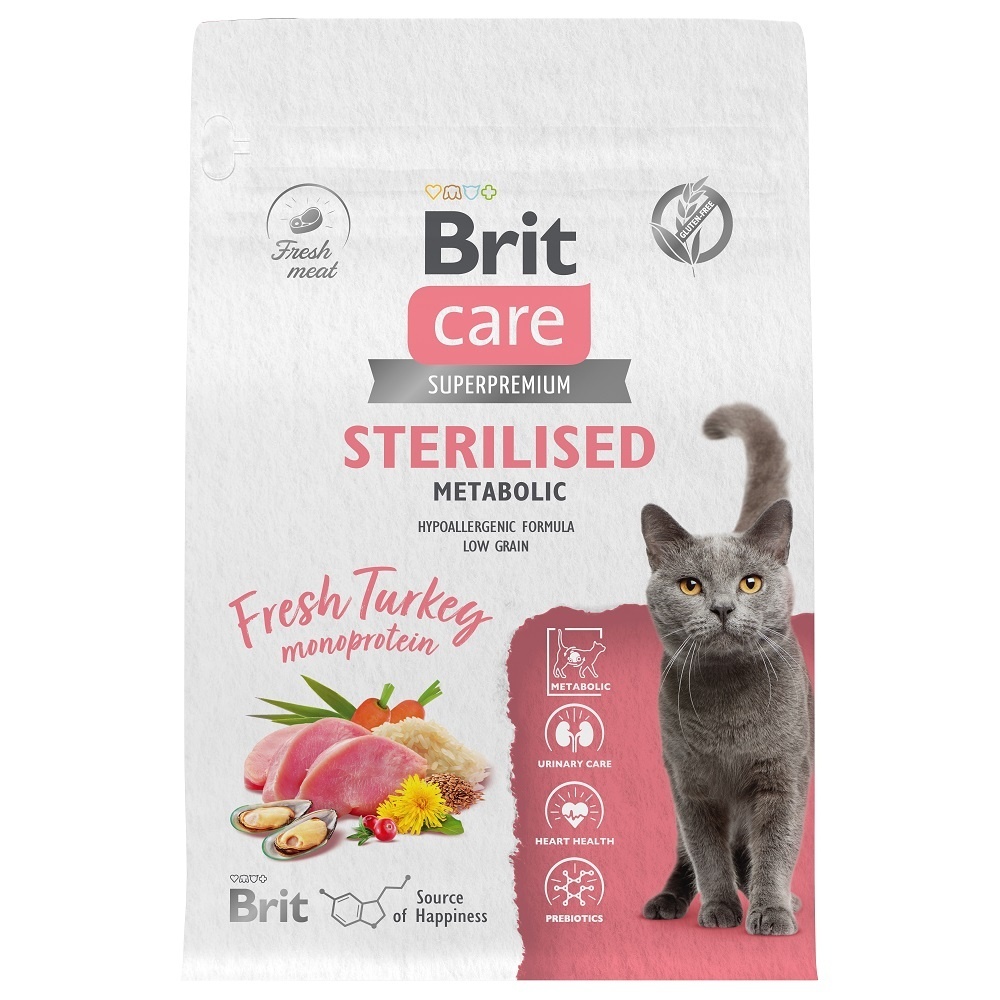 цена Brit Care Brit Care сухой корм с индейкой для стерилизованных кошек (1,5 кг)