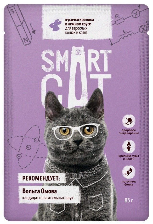 Smart Cat Smart Cat паучи для взрослых кошек и котят кусочки кролика в нежном соусе (85 г)
