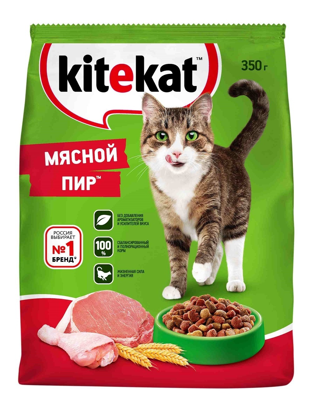 Kitekat Корм Kitekat сухой полнорационный корм для взрослых кошек «Мясной Пир» (800 г)