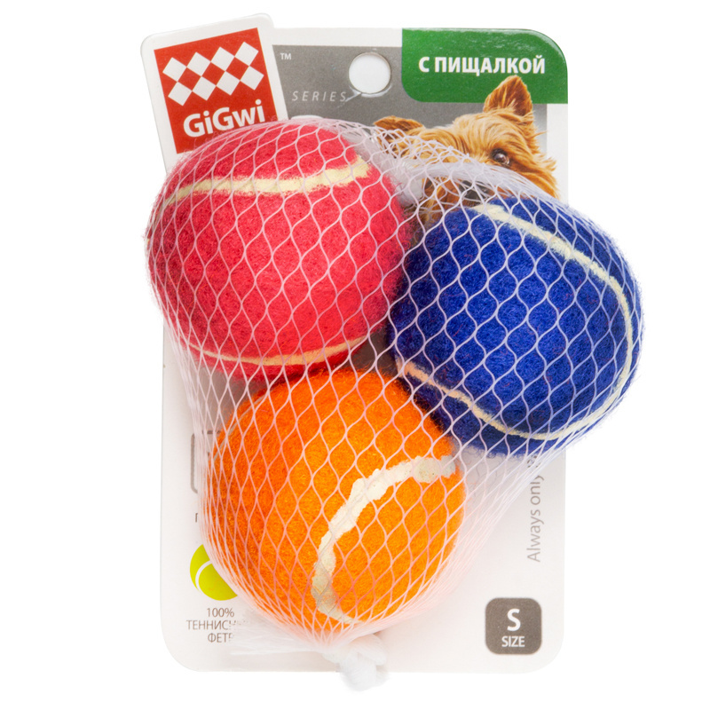 GiGwi GiGwi маленький теннисный мячик с пищалкой (3 шт.) (Ø 4.8 см) мячик для собак gigwi gigwi ball original самый маленький 3 шт 75340 голубой синий зеленый 3шт