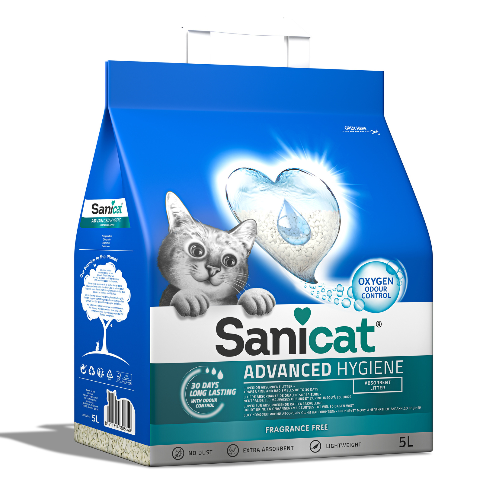 SaniCat усовершенствованный облегченный впитывающий наполнитель с активным кислородом (5 л)