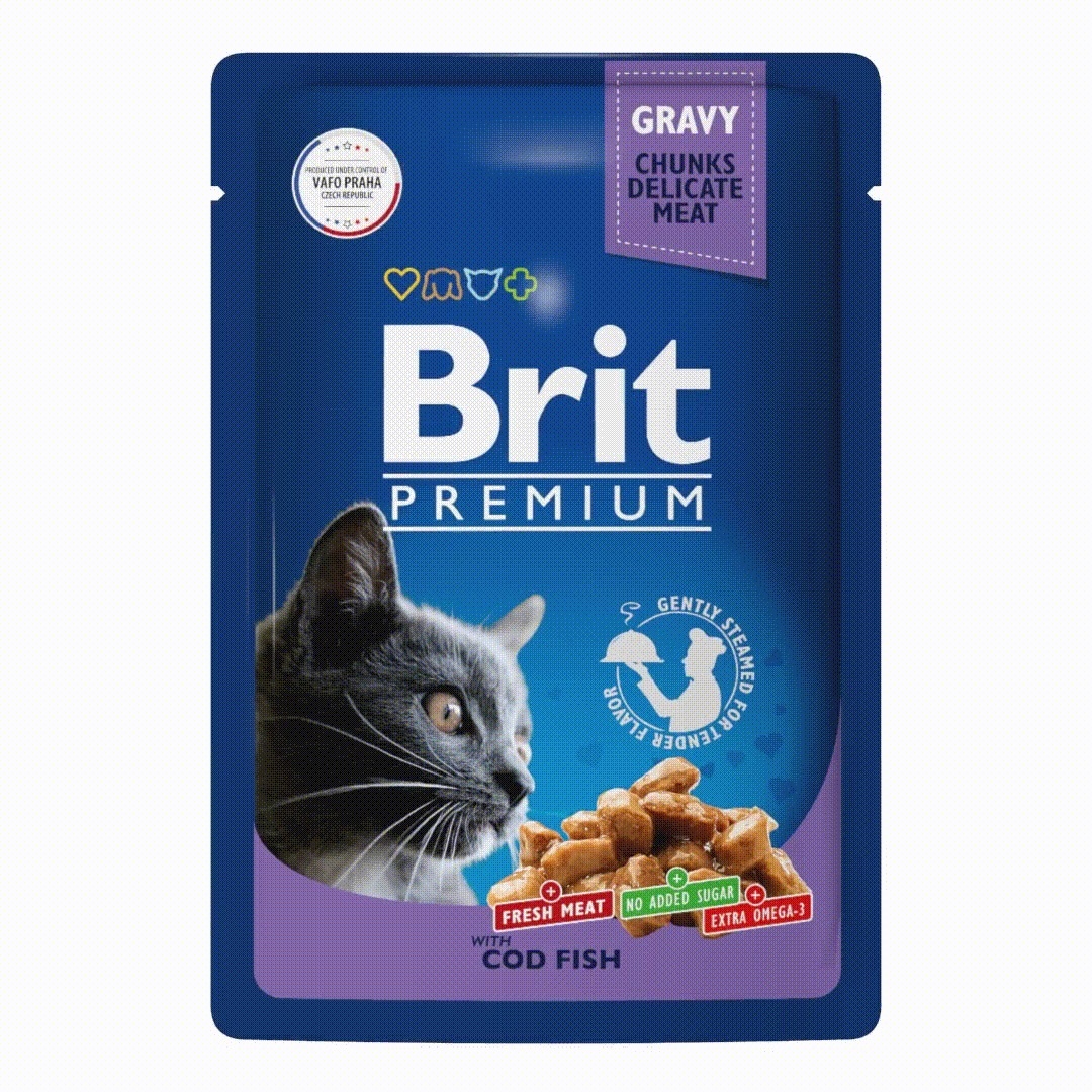 Brit Brit пауч для взрослых кошек с треской в соусе (85 г) brit brit пауч для взрослых собак всех пород с говядиной в соусе 85 г