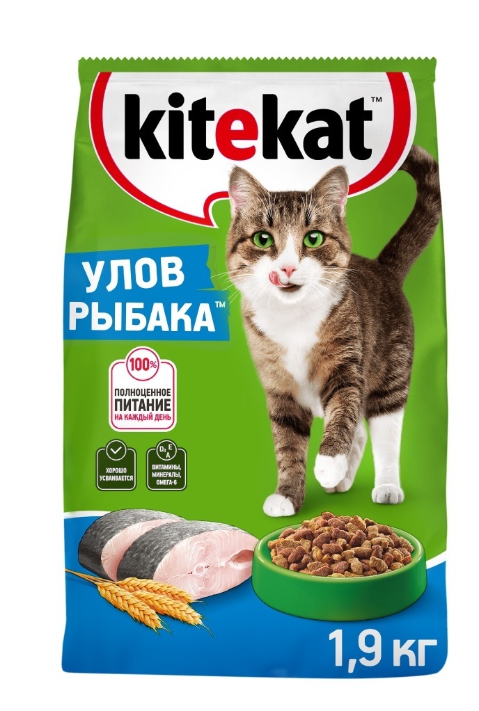 Kitekat Kitekat сухой полнорационный корм для взрослых кошек Улов рыбака (1,9 кг)