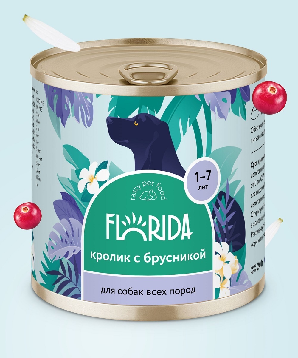 FLORIDA консервы FLORIDA консервы для собак Кролик с брусникой (240 г)