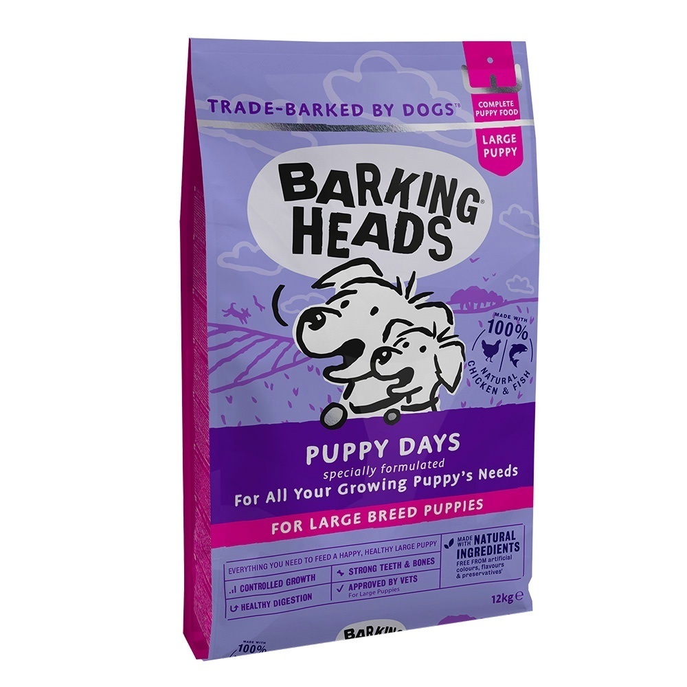 Корм Barking Heads для щенков крупных пород, с курицей, лососем и рисом "Щенячьи деньки" (12 кг) 