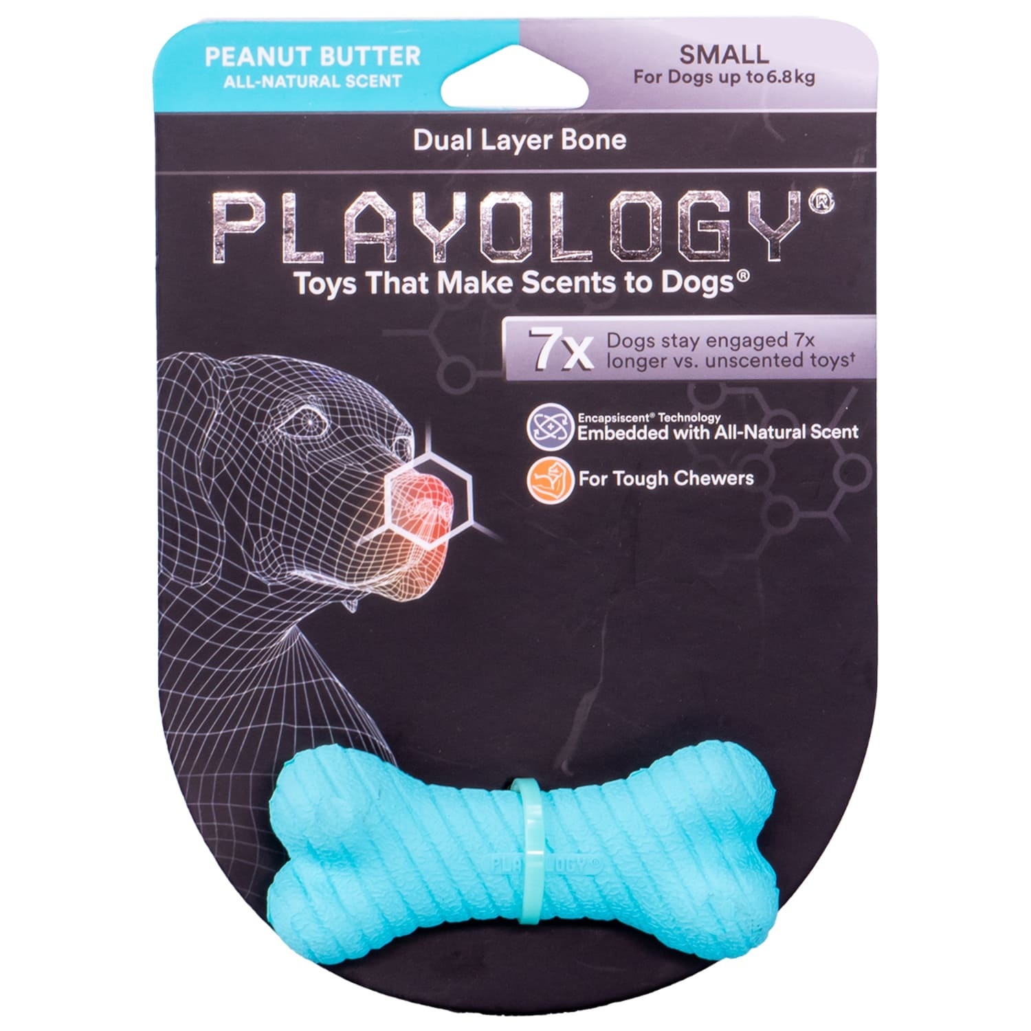 цена Playology Playology двухслойная жевательная косточка Playology DUAL LAYER BONE с ароматом арахиса, маленькая, цвет голубой (L)