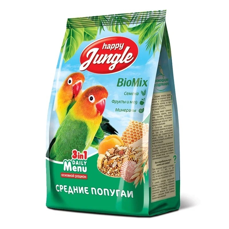 Happy Jungle Happy Jungle корм для средних попугаев 500 г (500 г) happy jungle happy jungle корм для средних попугаев при линьке 500 г 500 г